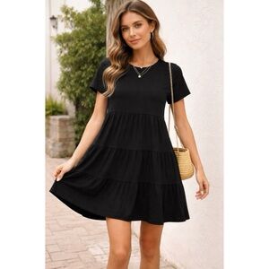 Little Bipsy Black Babydoll Dress XL Bamboo Jersey Tiered Mini Pockets Short